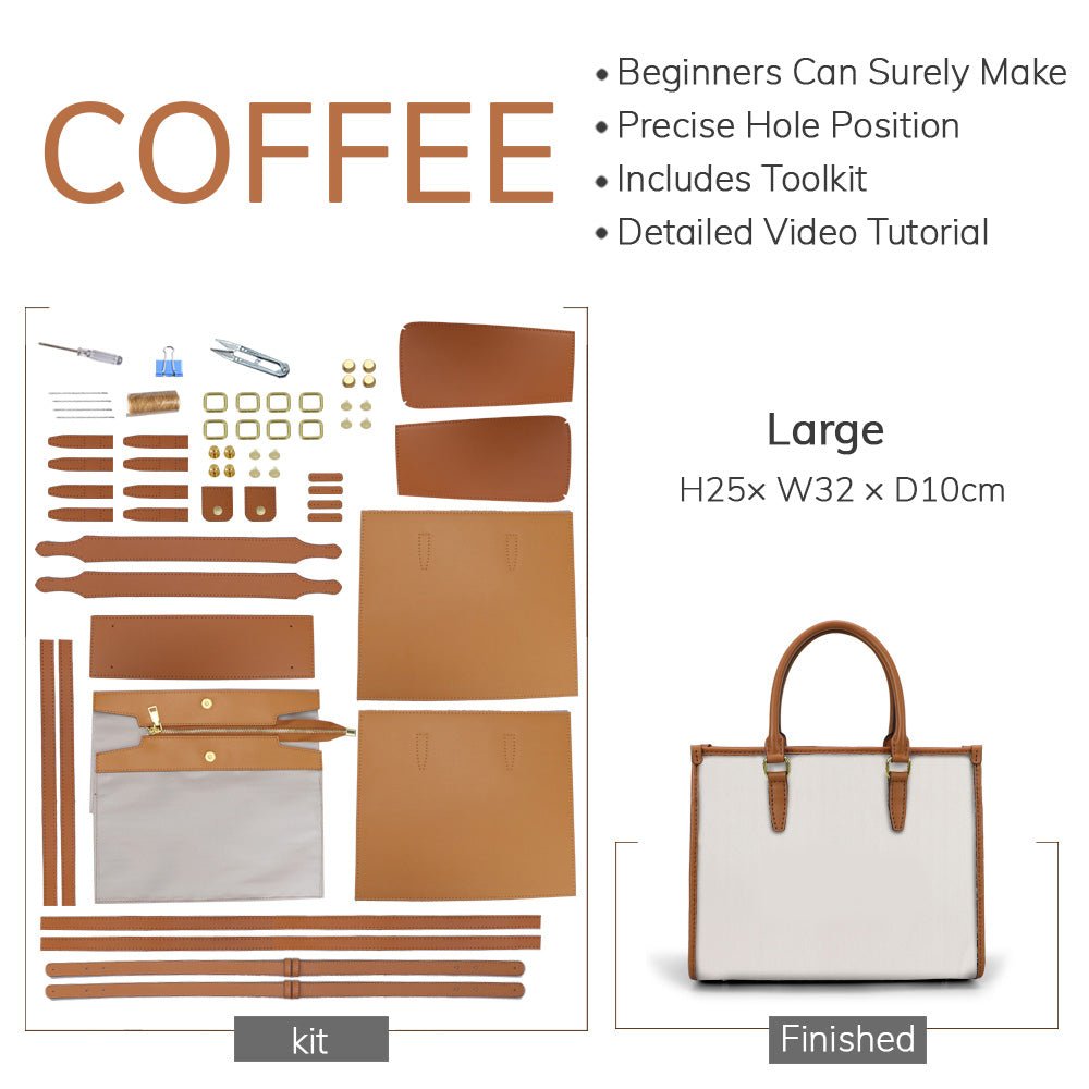 Customizable Panel Vertical Tote Bag DIY Kit – Babylon Leather - Babylon LeatherBabylon LeatherSYR45 - Coffee - Large & Heat - Activated Adhesive - Color - Matched & With Fabric
