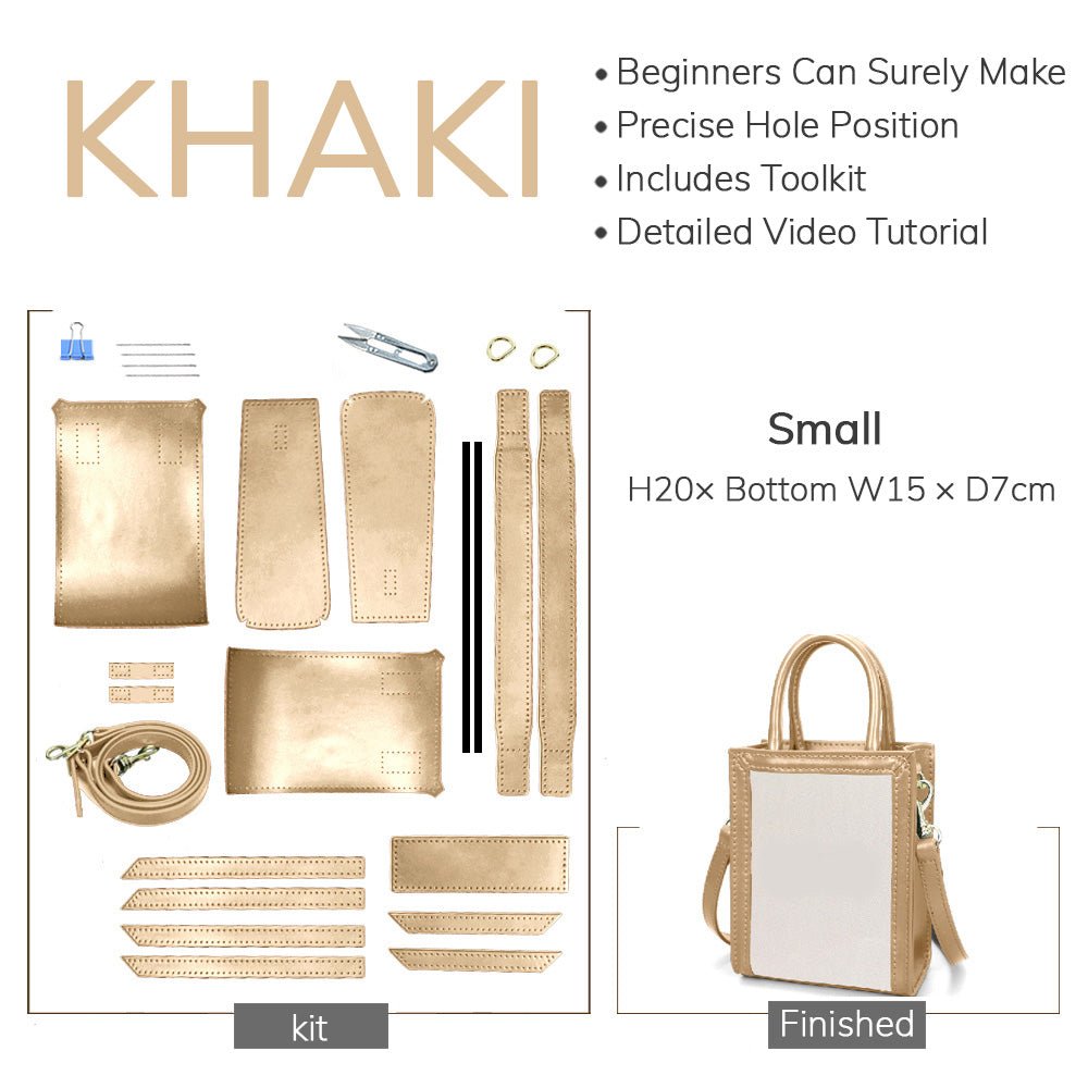 Customizable Panel Vertical Tote Bag DIY Kit – Babylon Leather - Babylon LeatherBabylon LeatherSYR45 - Khaki - Small & Self - Adhesive Glue - Color - Matched & With Fabric