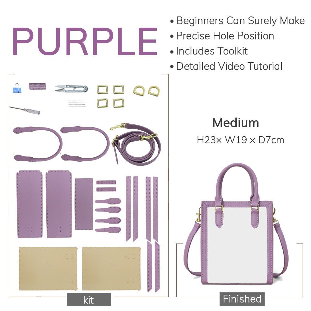 Customizable Panel Vertical Tote Bag DIY Kit – Babylon Leather - Babylon LeatherBabylon LeatherSYR45 - Purple - Medium & Self - Adhesive Glue - Color - Matched & With Fabric