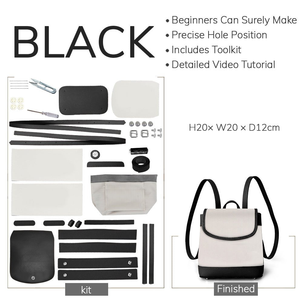 Customizable Panel Women’s Backpack DIY Kit – Babylon Leather - Babylon LeatherBabylon LeatherSYR56 - Black - Self - Adhesive Glue - Color - Matched & With Fabric