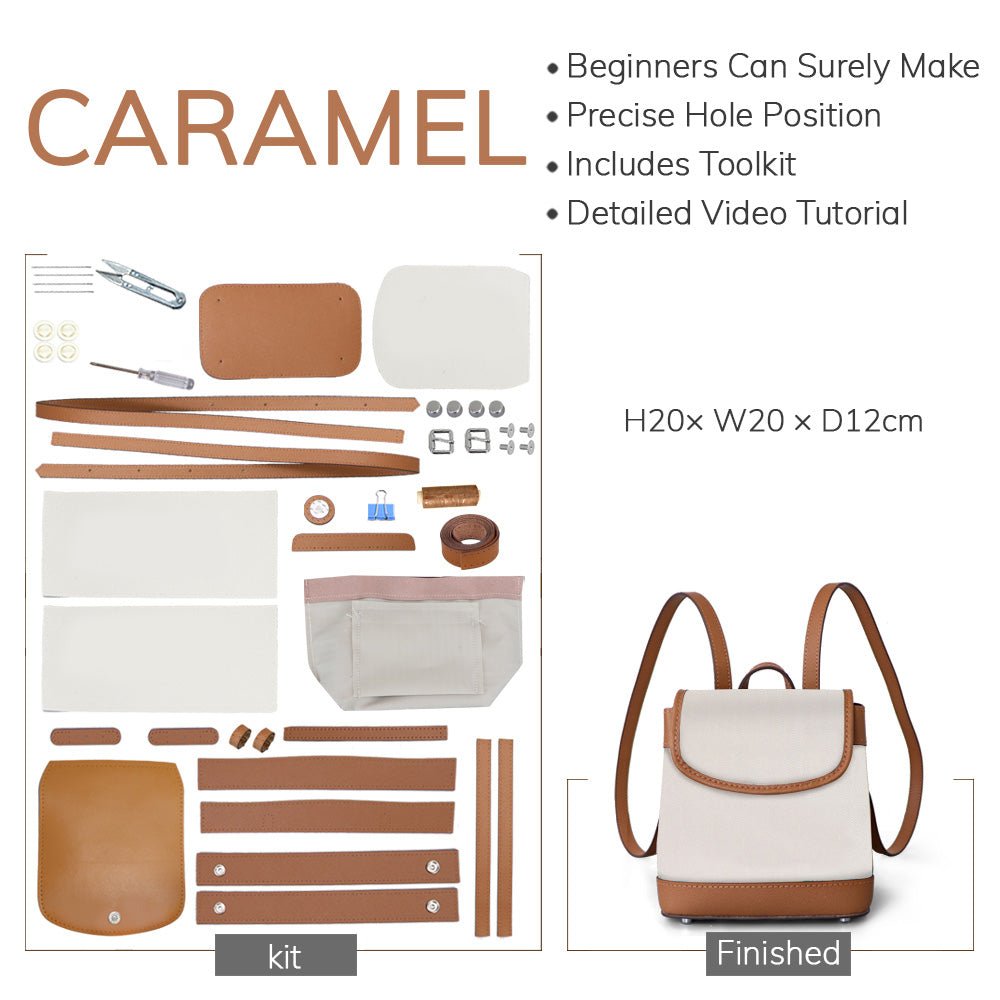 Customizable Panel Women’s Backpack DIY Kit – Babylon Leather - Babylon LeatherBabylon LeatherSYR56 - Caramel - Self - Adhesive Glue - Color - Matched & With Fabric