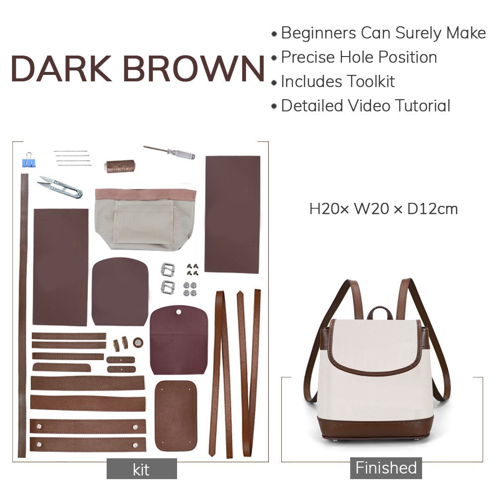 Customizable Panel Women’s Backpack DIY Kit – Babylon Leather - Babylon LeatherBabylon LeatherSYR56 - Dark Brown - Self - Adhesive Glue - Color - Matched & With Fabric
