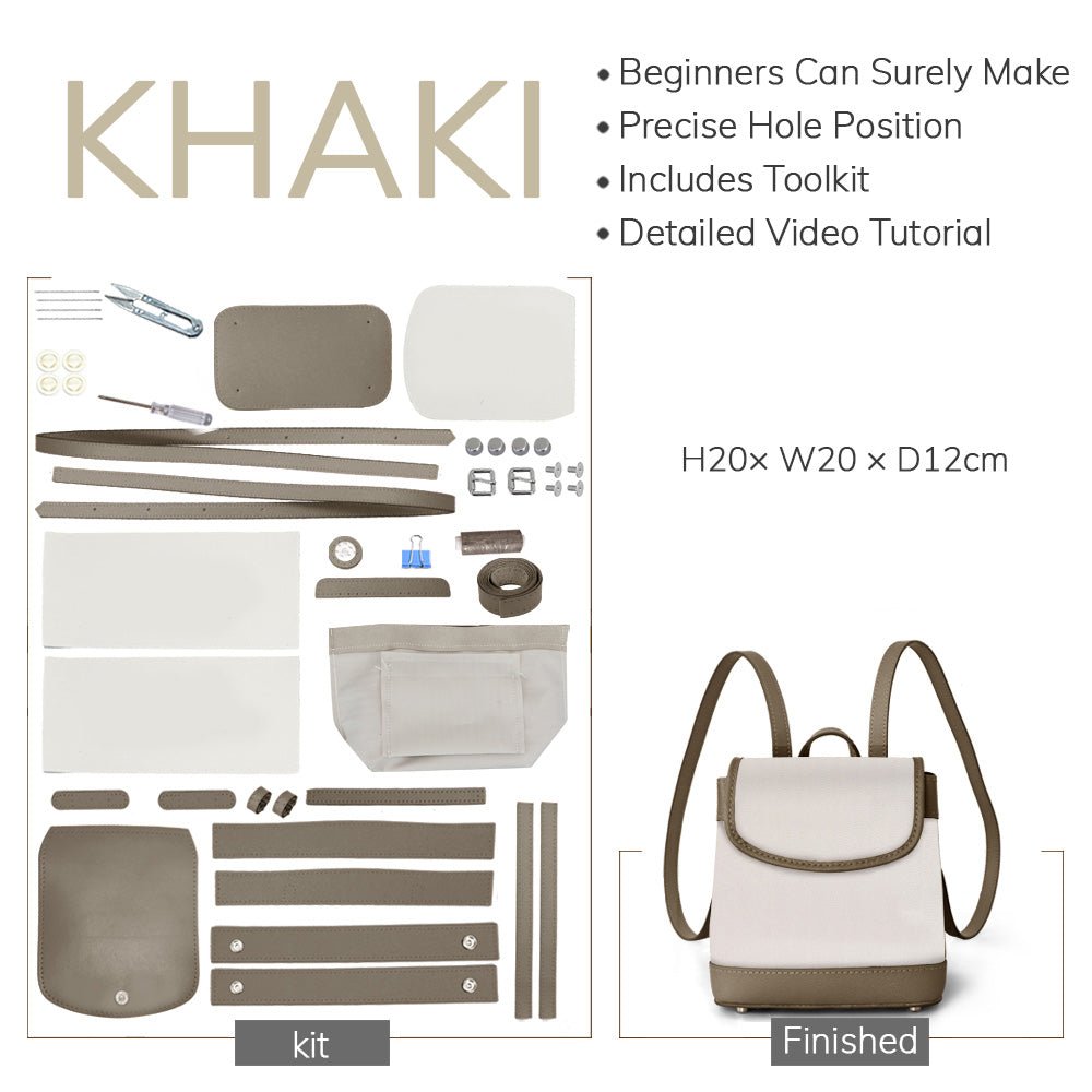 Customizable Panel Women’s Backpack DIY Kit – Babylon Leather - Babylon LeatherBabylon LeatherSYR56 - Khaki - Self - Adhesive Glue - Color - Matched & With Fabric
