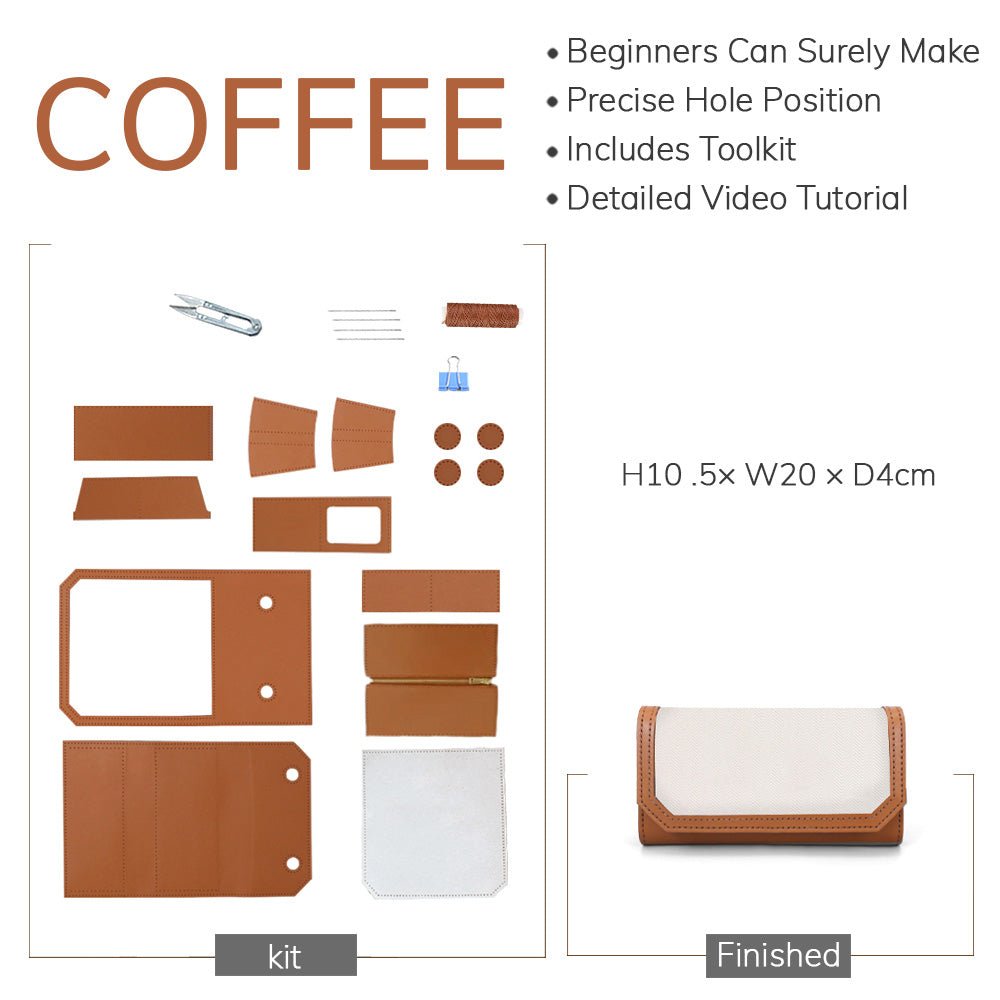 Customizable Panel Women’s Long Wallet Kit – Babylon Leather - Babylon LeatherBabylon LeatherSYR39 - Coffee - Self - Adhesive Glue - Color - Matched & With Fabric