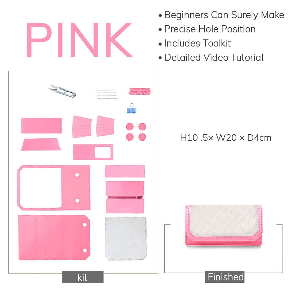 Customizable Panel Women’s Long Wallet Kit – Babylon Leather - Babylon LeatherBabylon LeatherSYR39 - Pink - Self - Adhesive Glue - Color - Matched & With Fabric