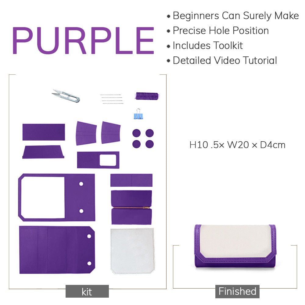 Customizable Panel Women’s Long Wallet Kit – Babylon Leather - Babylon LeatherBabylon LeatherSYR39 - Purple - Self - Adhesive Glue - Color - Matched & With Fabric