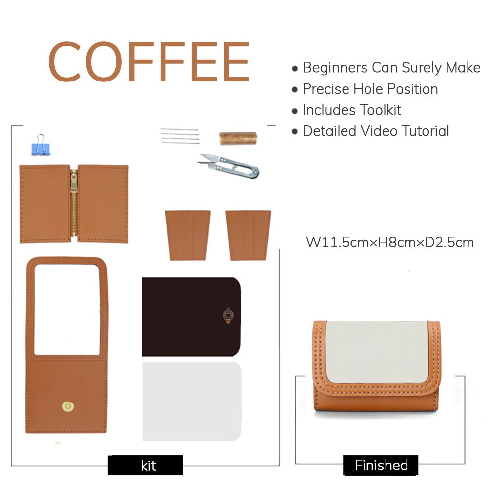 Customizable Panel Women’s Mini Wallet Kit – Babylon Leather - Babylon LeatherBabylon LeatherSYR46 - Coffee - Self - Adhesive Glue - Color - Matched & With Fabric