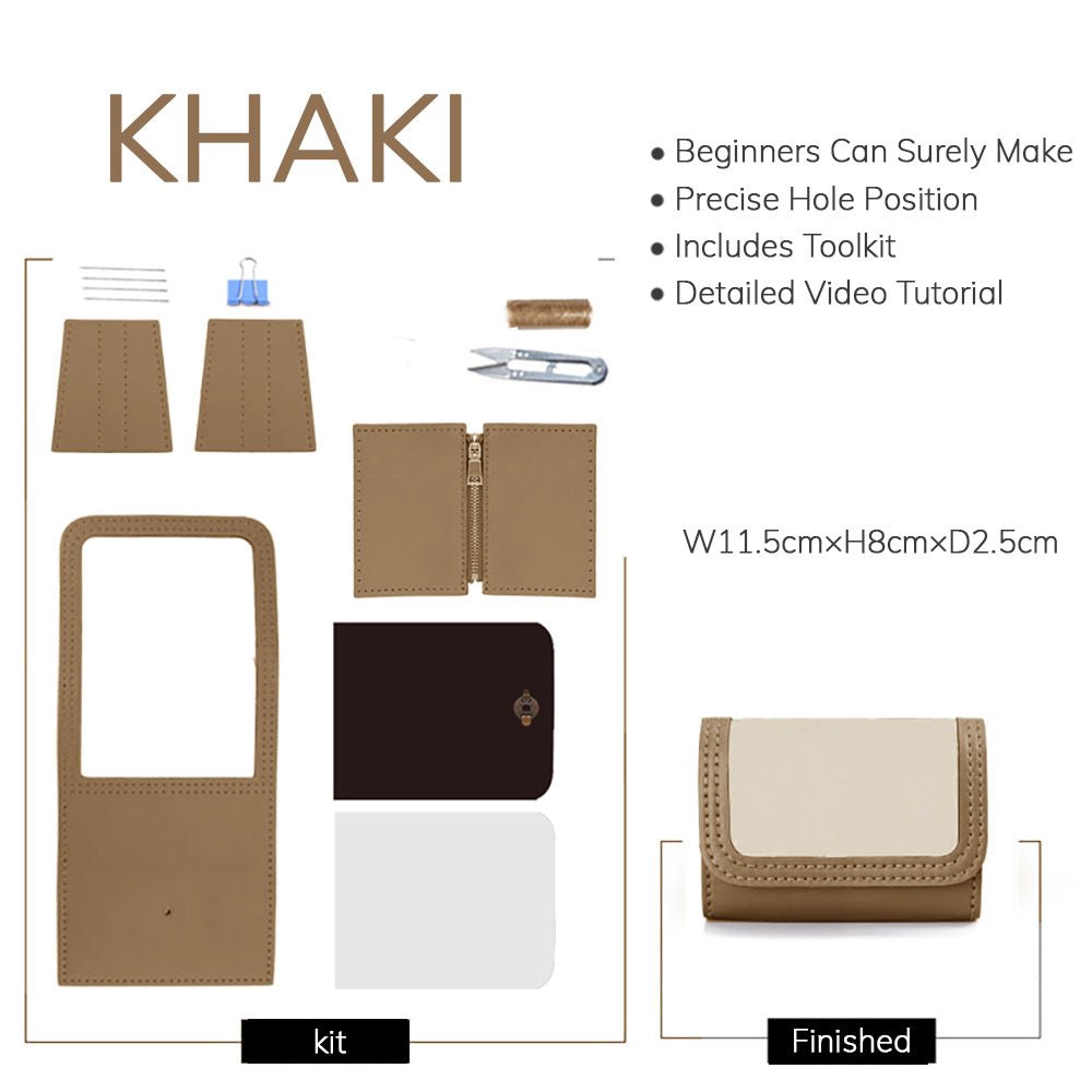 Customizable Panel Women’s Mini Wallet Kit – Babylon Leather - Babylon LeatherBabylon LeatherSYR46 - Khaki - Self - Adhesive Glue - Color - Matched & With Fabric