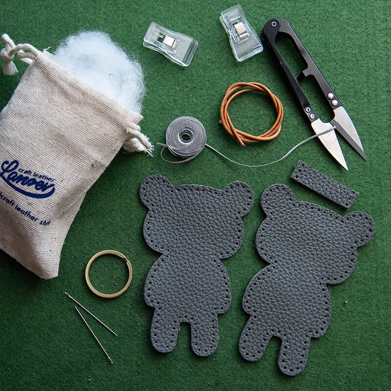 Cute Bear DIY Keychain Charm Kit – Babylon Leather - Babylon LeatherBabylon LeatherLZ83-Cement Gray-No Horseshoe Buckle
