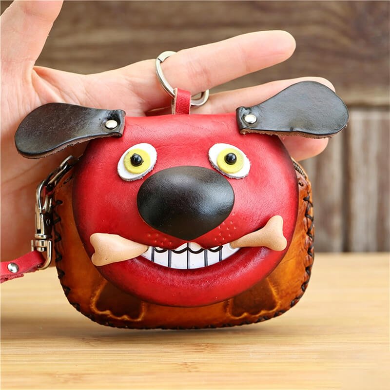 Cute Dog-Shaped Leather Coin Purse – Babylon Leather - Babylon LeatherBabylon LeatherLLZ129-Red