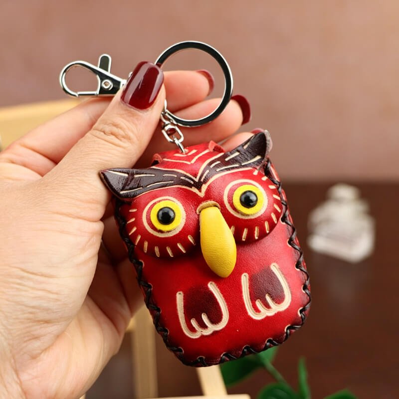 Cute Dog - Shaped Vegetable - Tanned Cowhide Leather Card Holder – Babylon Leather - Babylon LeatherBabylon LeatherLLZ24-Owl-Red