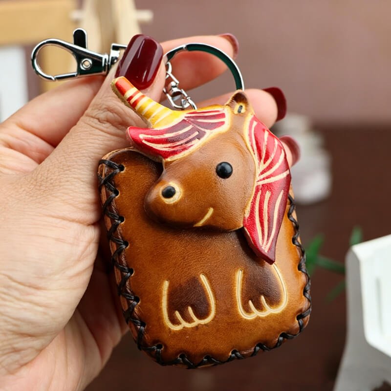 Cute Dog - Shaped Vegetable - Tanned Cowhide Leather Card Holder – Babylon Leather - Babylon LeatherBabylon LeatherLLZ24-Unicorn-Brown