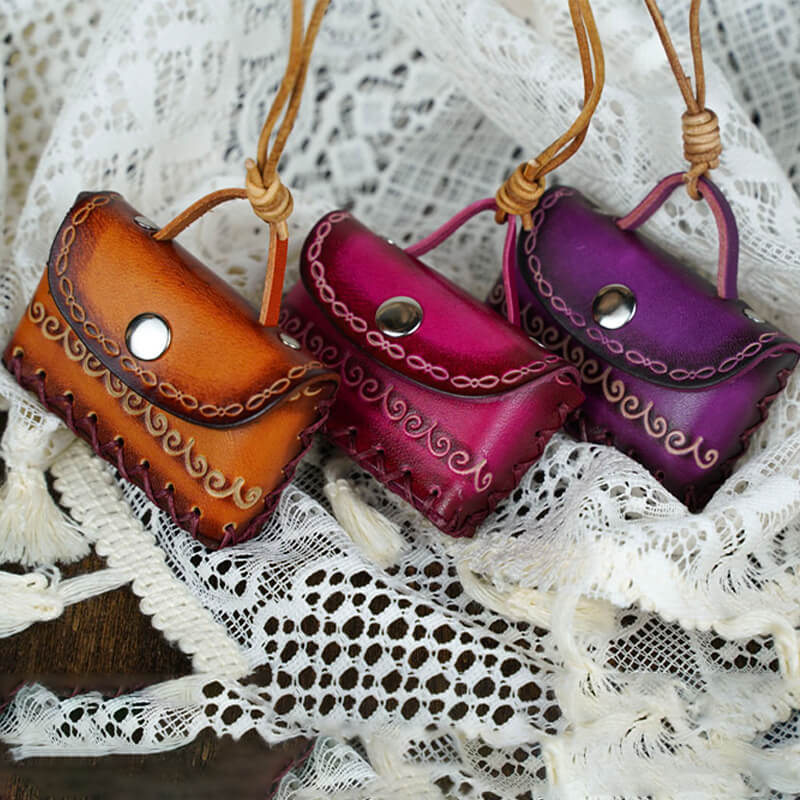 Cute Mini Bag Design Leather Charm Keychain – Babylon Leather - Babylon LeatherBabylon LeatherLL76-Purple