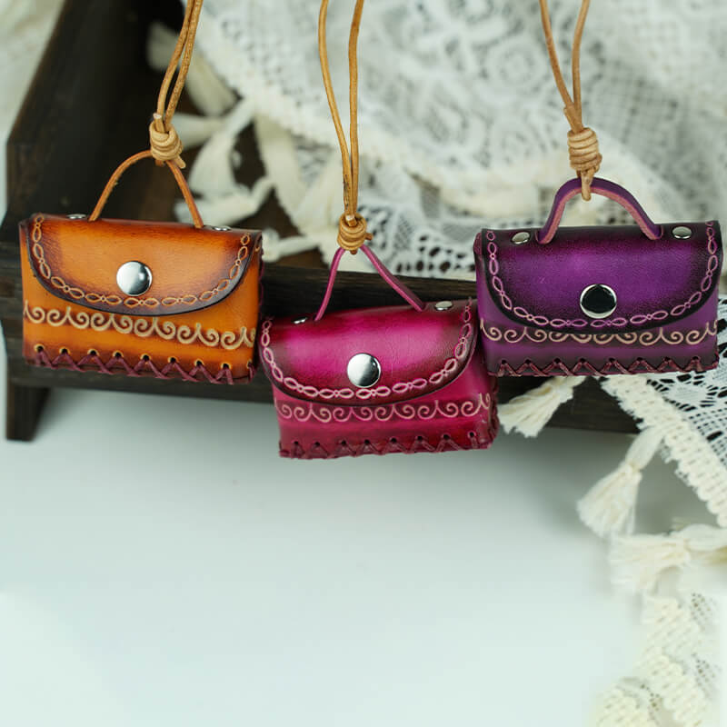 Cute Mini Bag Design Leather Charm Keychain – Babylon Leather - Babylon LeatherBabylon LeatherLL76-Purple