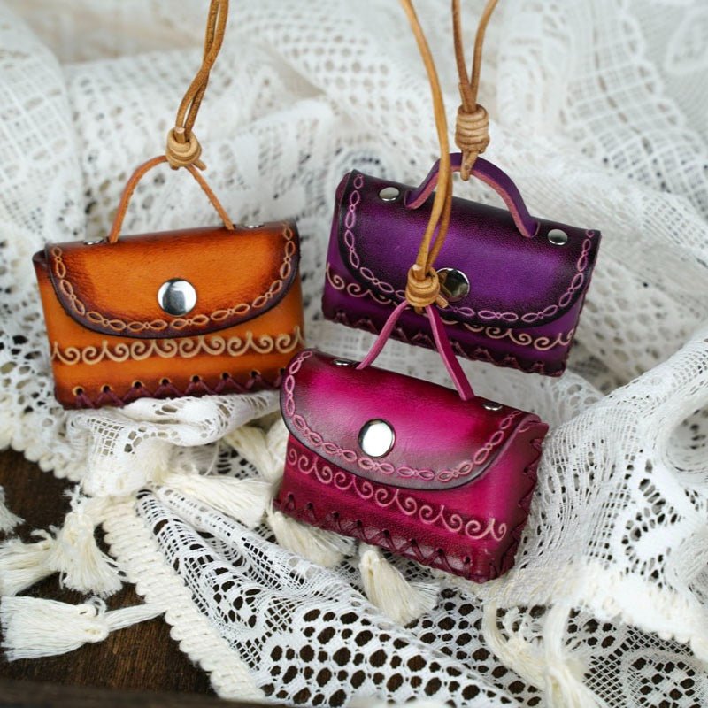 Cute Mini Bag Design Leather Charm Keychain – Babylon Leather - Babylon LeatherBabylon LeatherLL76-Purple