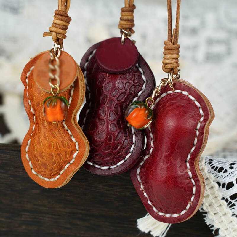 Cute Peanut Style Leather Charm Accessory – Babylon Leather - Babylon LeatherBabylon LeatherLL87-Red