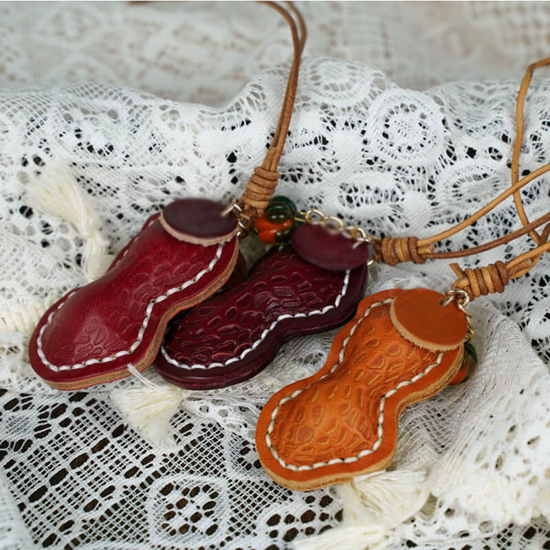 Cute Peanut Style Leather Charm Accessory – Babylon Leather - Babylon LeatherBabylon LeatherLL87-Red