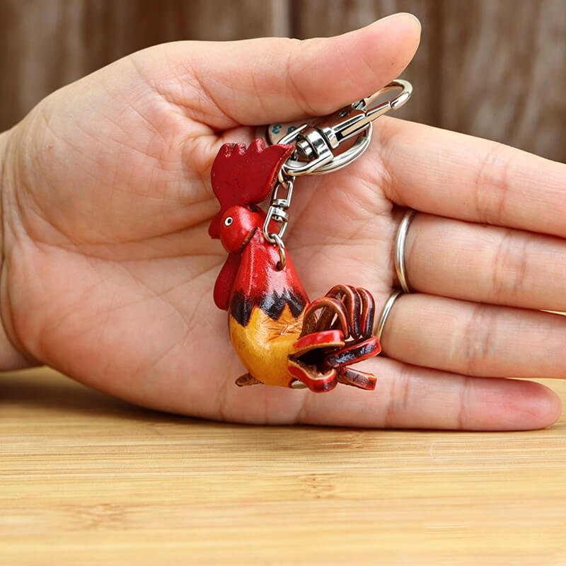 Cute Rooster Leather Bag Charm – Babylon Leather - Babylon LeatherBabylon LeatherLLZ51-Red