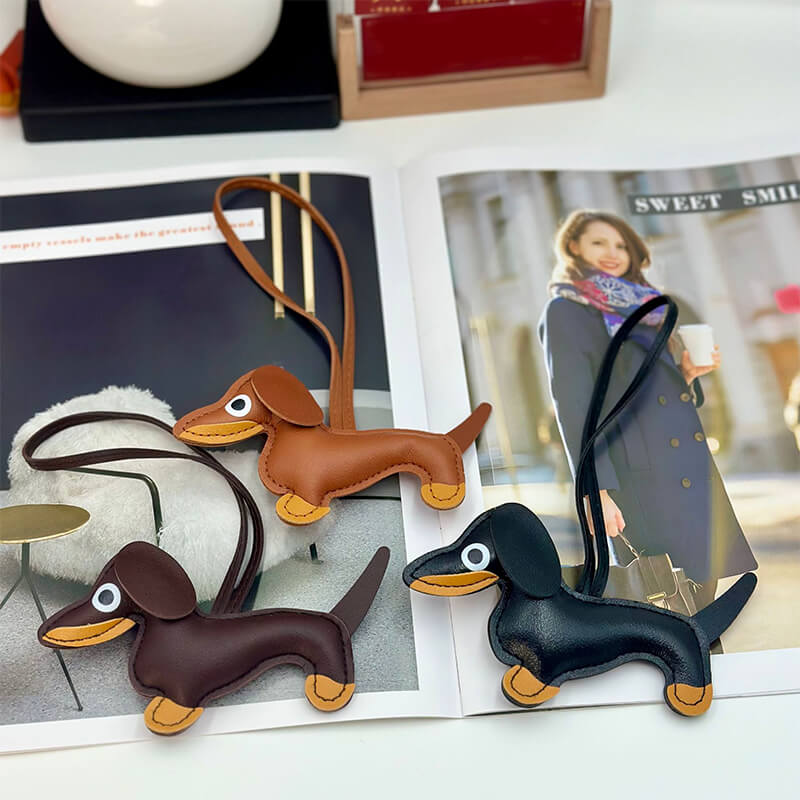 Dachshund Dog PU Leather Bag Charm Keychain - Babylon Leather - Babylon LeatherBabylon LeatherPP22-Brown