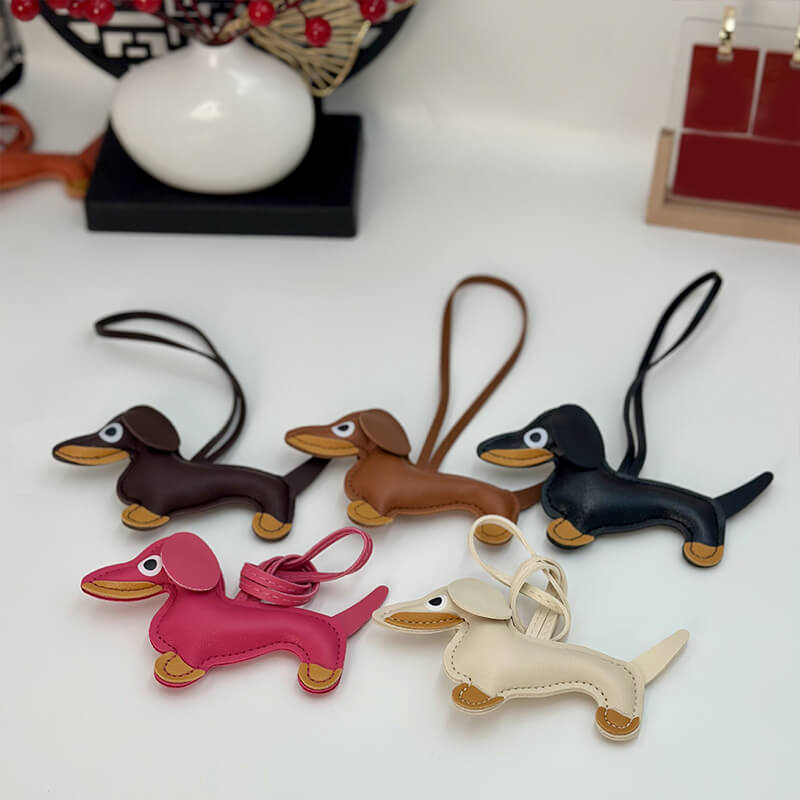 Dachshund Dog PU Leather Bag Charm Keychain - Babylon Leather - Babylon LeatherBabylon LeatherPP22-Brown