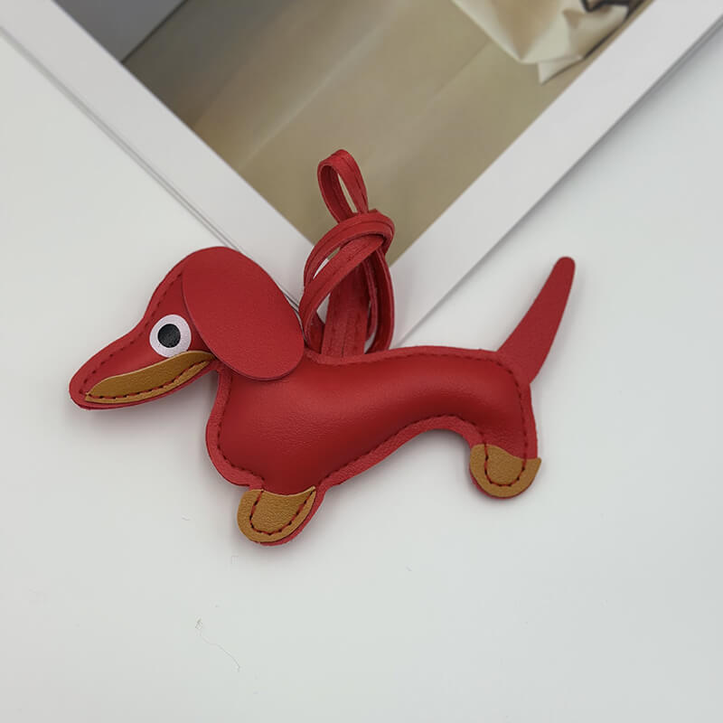 Dachshund Dog PU Leather Bag Charm Keychain - Babylon Leather - Babylon LeatherBabylon LeatherPP22-Red