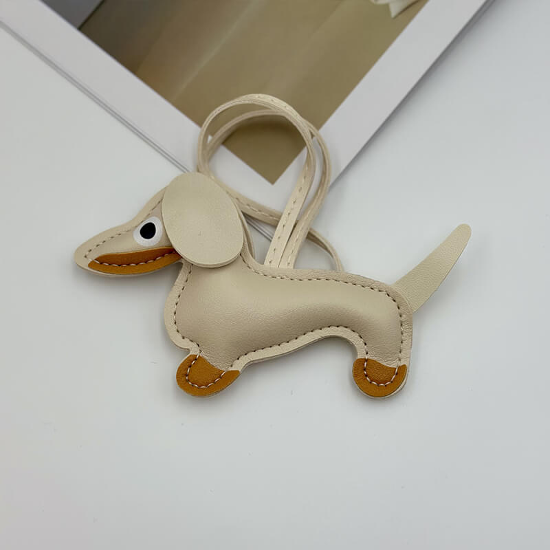 Dachshund Dog PU Leather Bag Charm Keychain - Babylon Leather - Babylon LeatherBabylon LeatherPP22-White