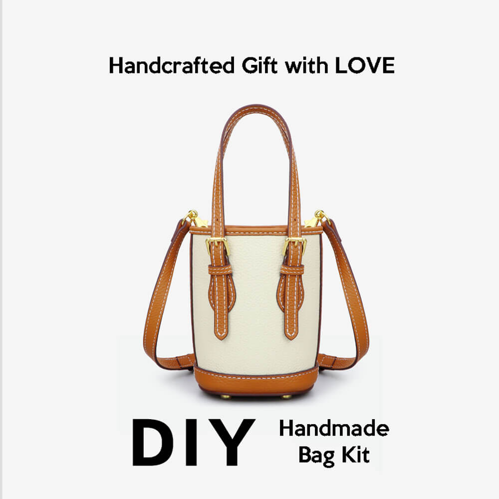 Designer Bucket Bag DIY Kit – Babylon Leather - Babylon LeatherBabylon LeatherSY83 - Caramel & White - White