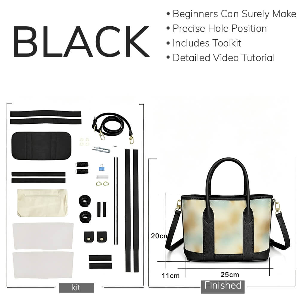 DIY Customizable Panel Garden Party Tote Bag Kit – Babylon Leather - Babylon LeatherBabylon LeatherSYR02-Black-Medium & Hardware Components-Color-Matched & With Fabric