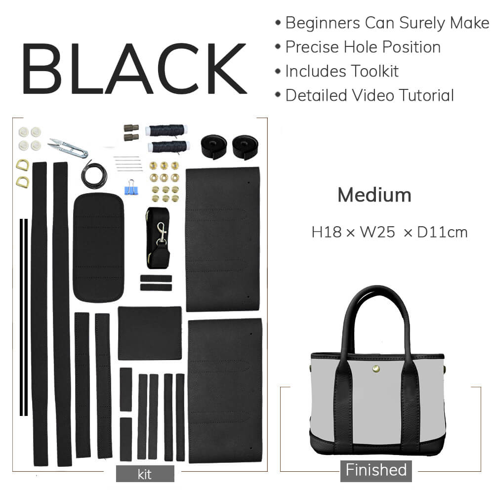 DIY Customizable Panel Garden Party Tote Bag Kit – Babylon Leather - Babylon LeatherBabylon LeatherSYR02-Black-Medium & Heat-Activated Adhesive-Color-Matched & With Fabric