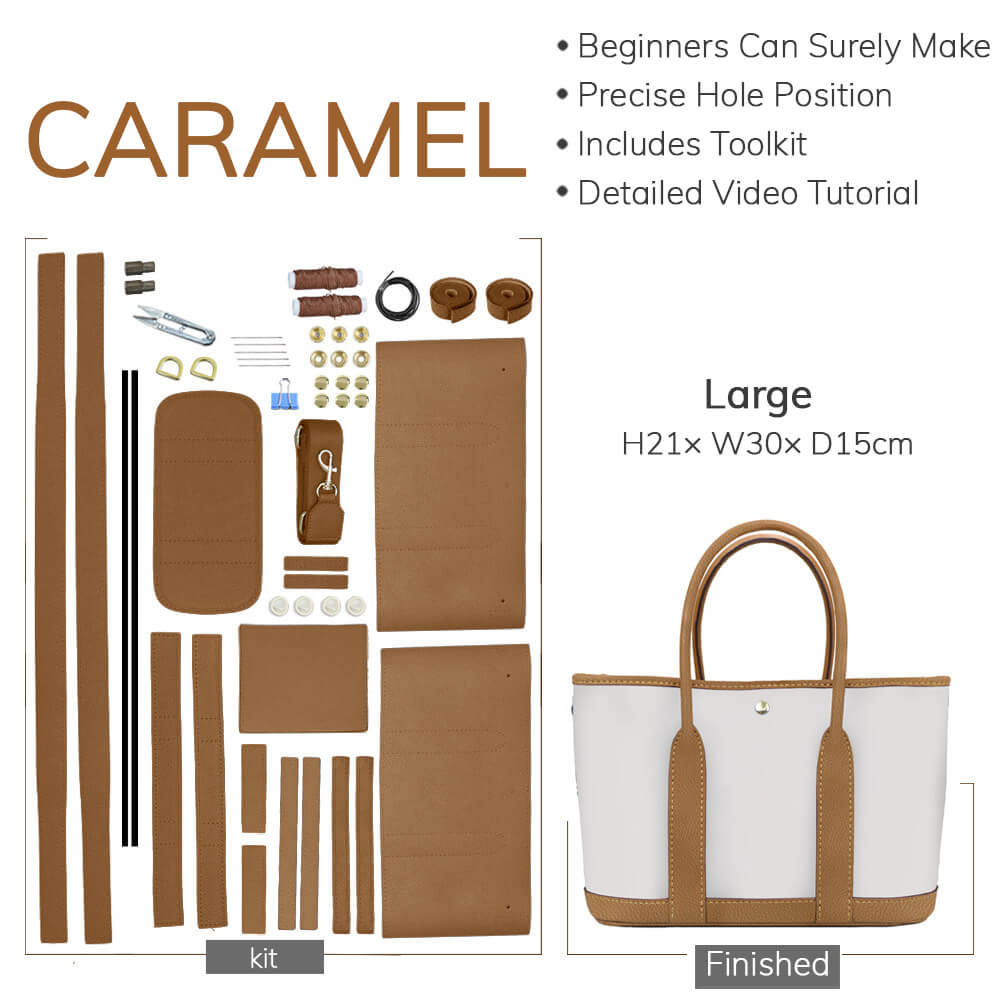 DIY Customizable Panel Garden Party Tote Bag Kit – Babylon Leather - Babylon LeatherBabylon LeatherSYR02-Caramel-Large & Hardware Components-Color-Matched & With Fabric