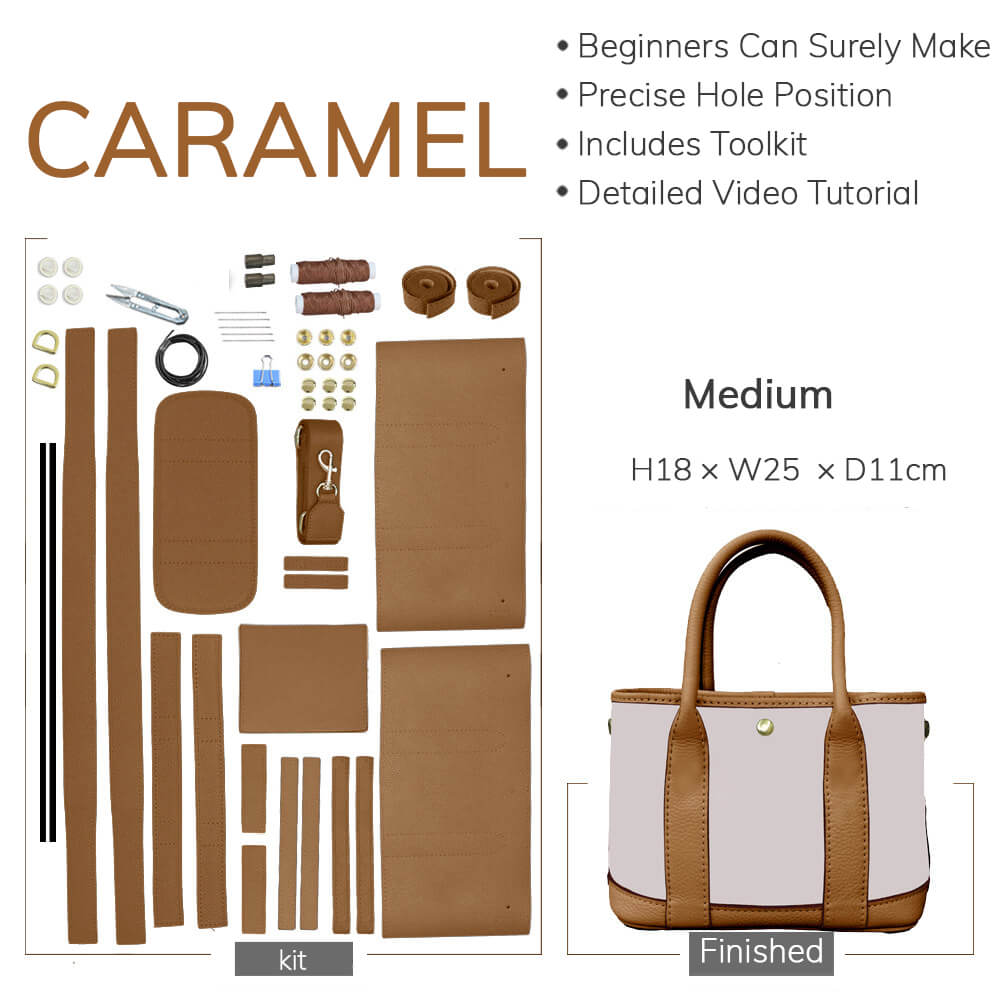 DIY Customizable Panel Garden Party Tote Bag Kit – Babylon Leather - Babylon LeatherBabylon LeatherSYR02-Caramel-Medium & Heat-Activated Adhesive-Color-Matched & With Fabric