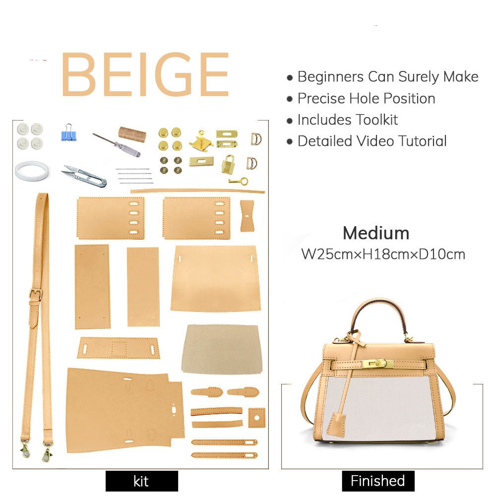 DIY Customizable Panel Kelly - Style Bag Kit – Babylon Leather - Babylon LeatherBabylon LeatherSYR06 - Beige - Medium & Self - Adhesive Glue - Color - Matched