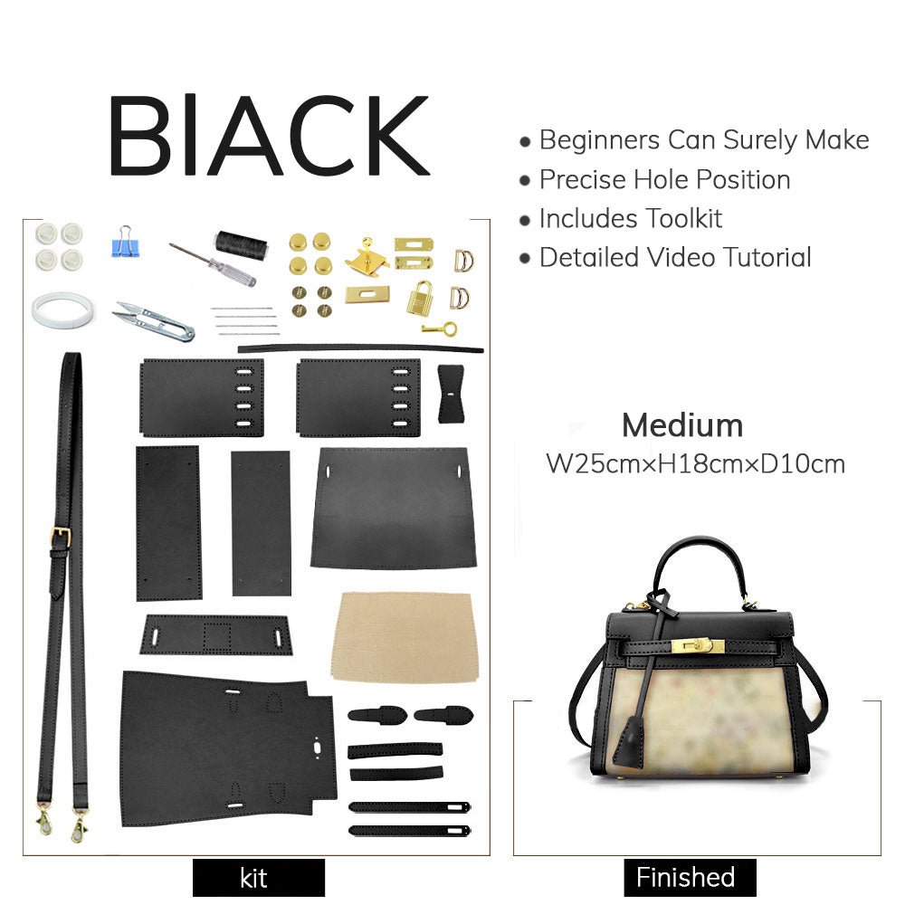 DIY Customizable Panel Kelly - Style Bag Kit – Babylon Leather - Babylon LeatherBabylon LeatherSYR06 - Black - Medium & Self - Adhesive Glue - Color - Matched