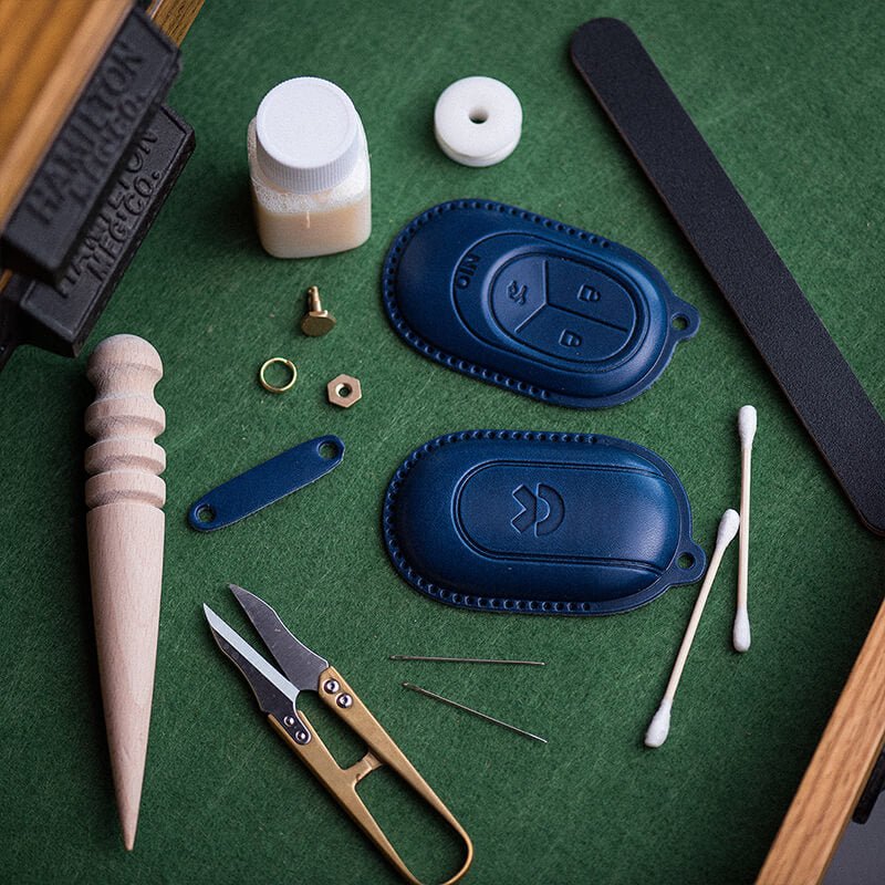 DIY Genuine Leather Car Key Case Kit – Babylon Leather - Babylon LeatherBabylon LeatherLZ79-Blue-Veg Tanned Leather