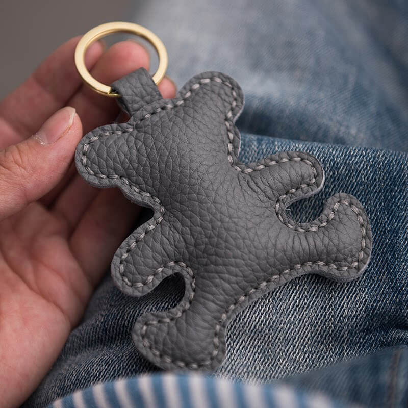 DIY Genuine Leather Teddy Bear Keychain Charm Kit – Babylon Leather - Babylon LeatherBabylon LeatherLZ81-Taupe Gray-No Horseshoe Buckle