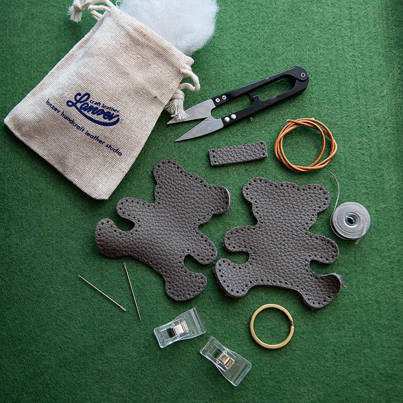 DIY Genuine Leather Teddy Bear Keychain Charm Kit – Babylon Leather - Babylon LeatherBabylon LeatherLZ81-Taupe Gray-No Horseshoe Buckle