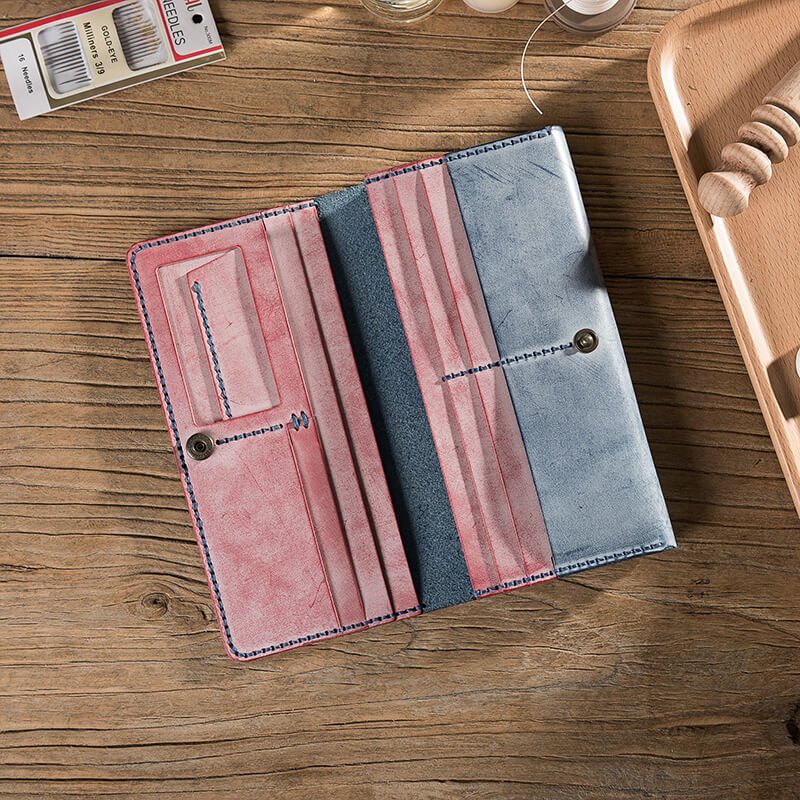 DIY Minimalist Leather Wallet for Mens – Babylon Leather - Babylon LeatherBabylon LeatherLZ10 - Blue & Red - Fog Wax Leather