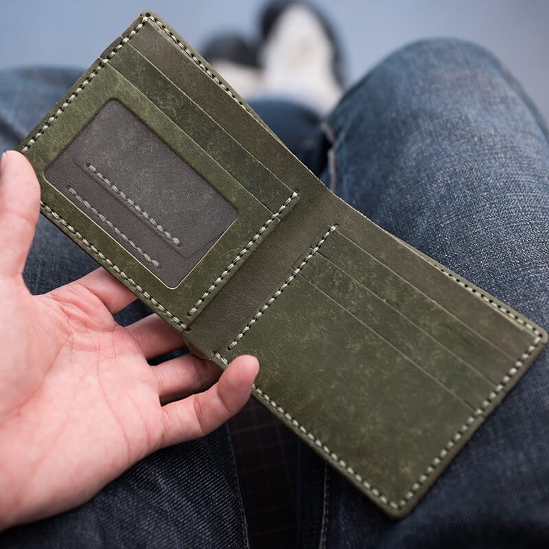 DIY Wallet for Him Leather Mens Wallet – Babylon Leather - Babylon LeatherBabylon LeatherLZ03 - Green - Crazy Horse Leather - With ID Window