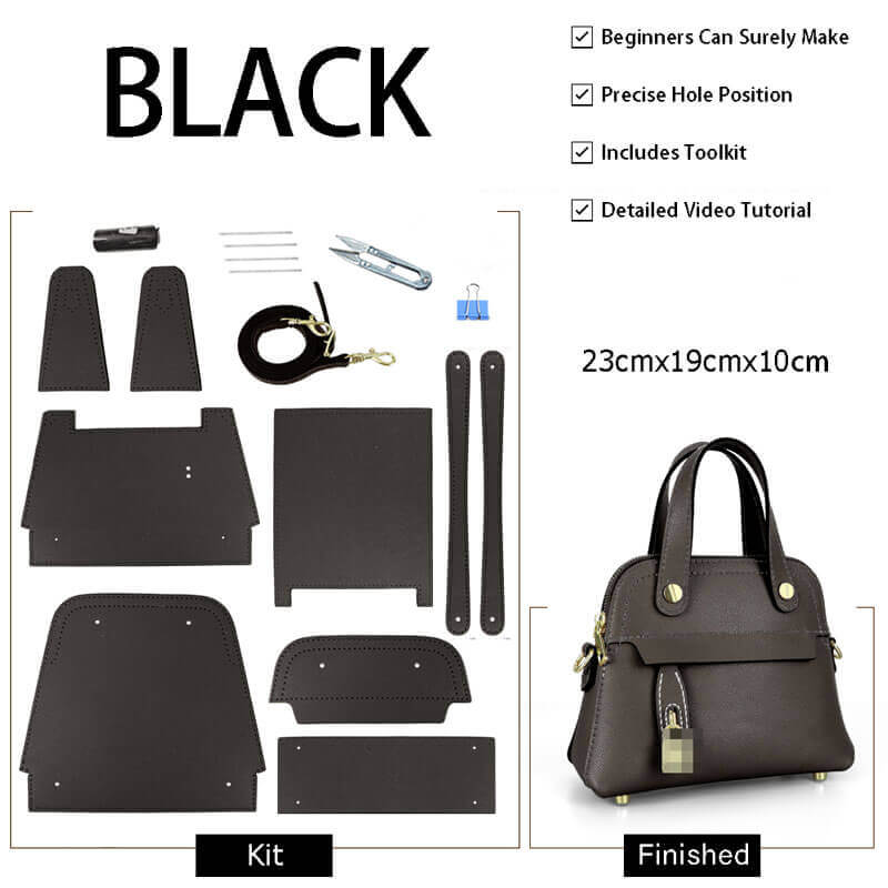 Domed Satchel Handbag DIY Kit – Babylon Leather - Babylon LeatherBabylon LeatherSY45-Black-Epsom Leather-Color-Matched