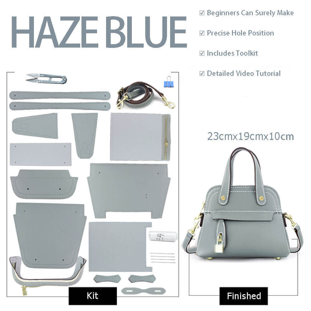 Domed Satchel Handbag DIY Kit – Babylon Leather - Babylon LeatherBabylon LeatherSY45-Haze Blue-Lychee Pattern Leather-White