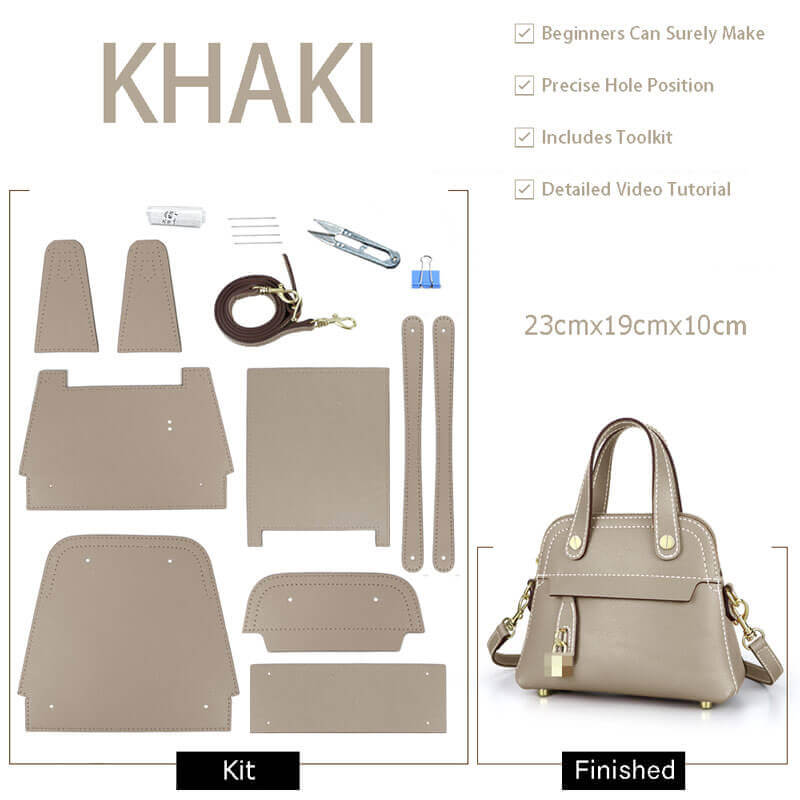 Domed Satchel Handbag DIY Kit – Babylon Leather - Babylon LeatherBabylon LeatherSY45-Khaki-Epsom Leather-White