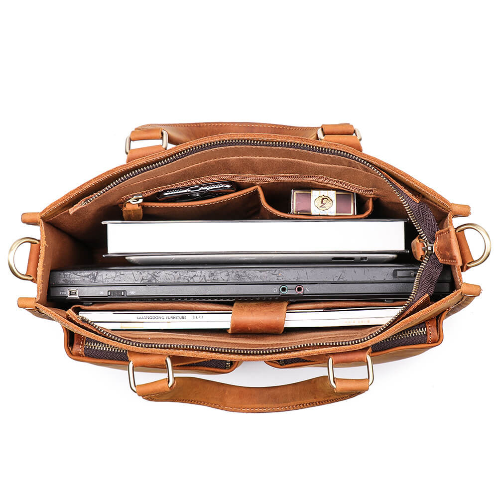 Durable Leather Business Handbag Men – Babylon Leather - Babylon LeatherBabylon LeatherLJ034 - Brown