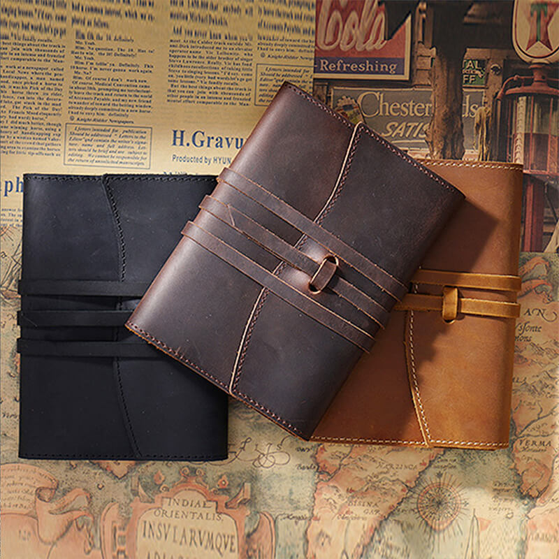Crazy Horse Leather Notebook Cover with Elastic Strap A5 and A6 – Babylon Leather