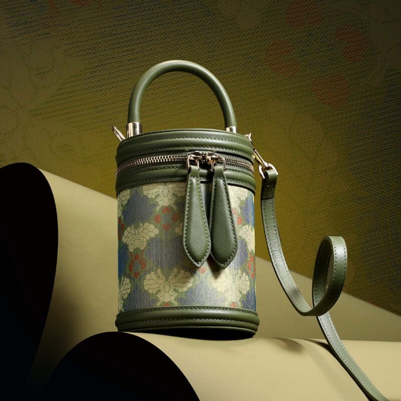 Echo of Nature Leather and Silk Handbag Bucket Bag – Babylon Leather - Babylon LeatherBabylon LeatherTX116-Dark Green