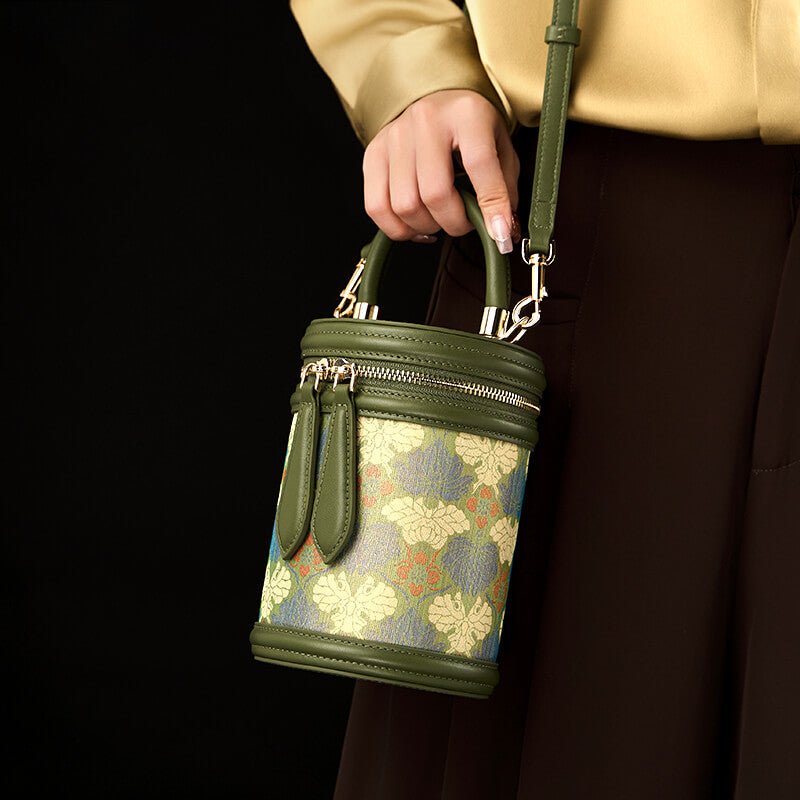 Echo of Nature Leather and Silk Handbag Bucket Bag – Babylon Leather - Babylon LeatherBabylon LeatherTX116-Dark Green