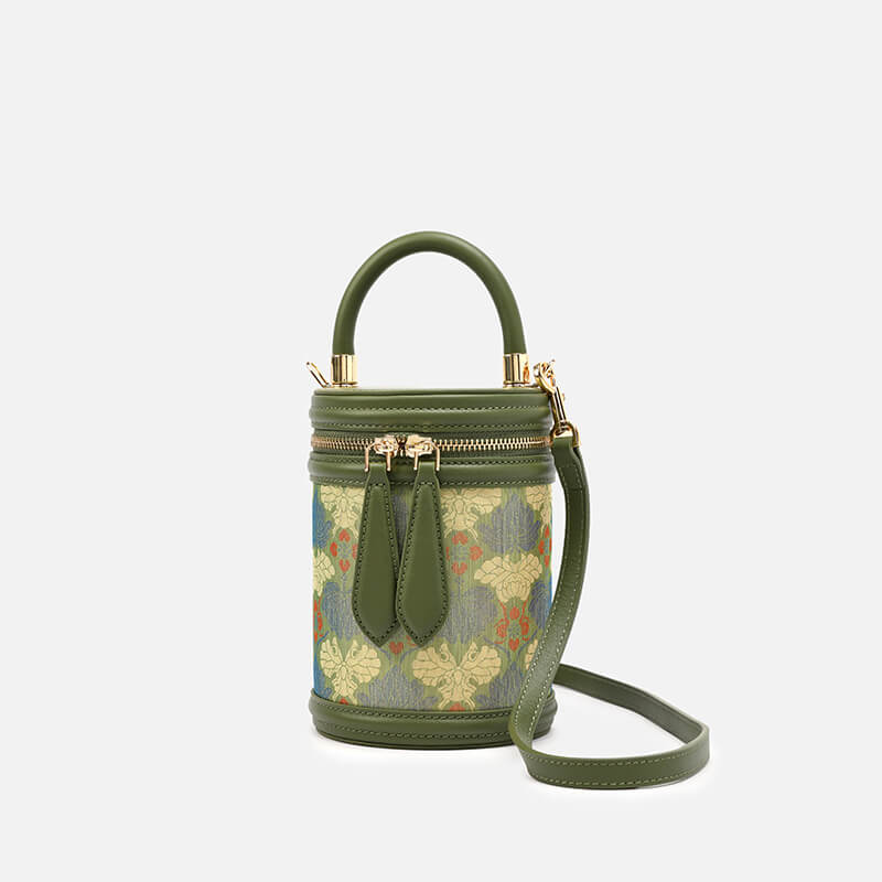 Echo of Nature Leather and Silk Handbag Bucket Bag – Babylon Leather - Babylon LeatherBabylon LeatherTX116-Dark Green