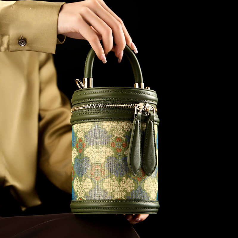 Echo of Nature Leather and Silk Handbag Bucket Bag – Babylon Leather - Babylon LeatherBabylon LeatherTX116-Dark Green