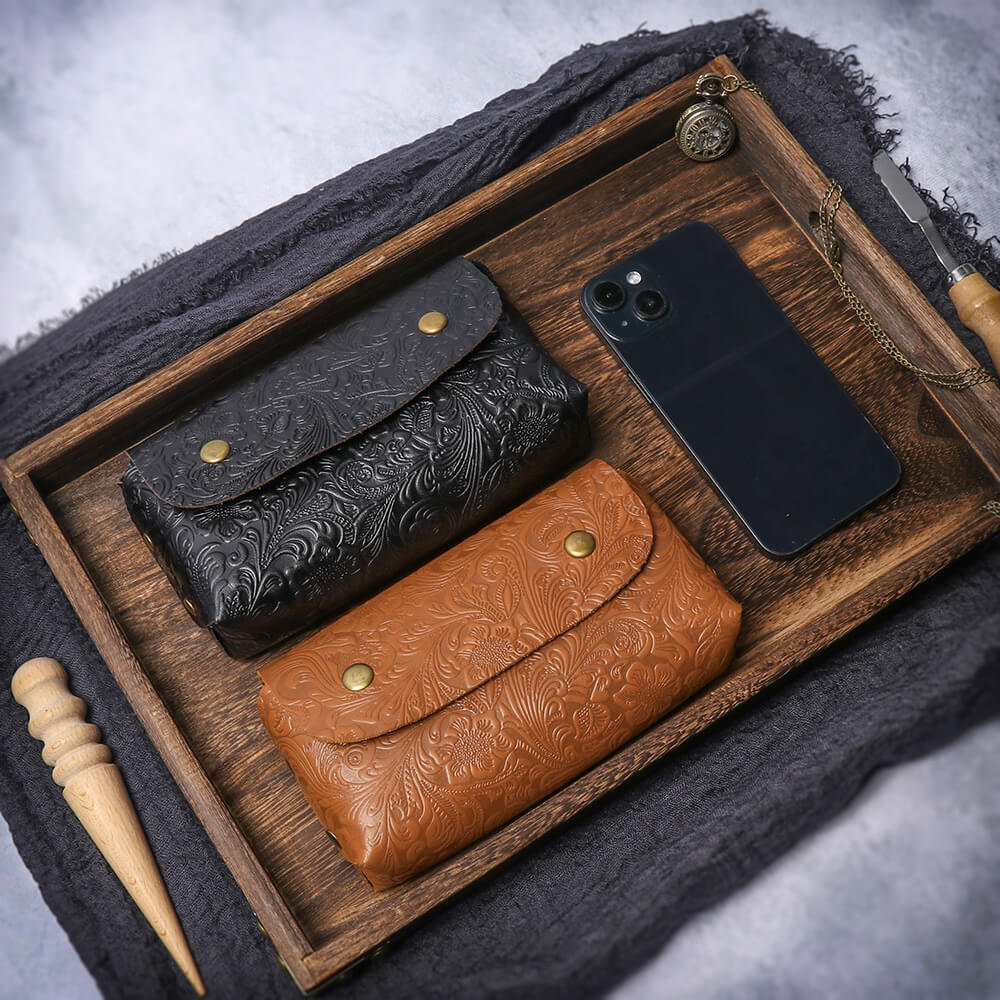 Embossed Mini Leather Shoulder Compact Phone & Coin Purse – Babylon Leather - Babylon LeatherBabylon LeatherLJ133-Black