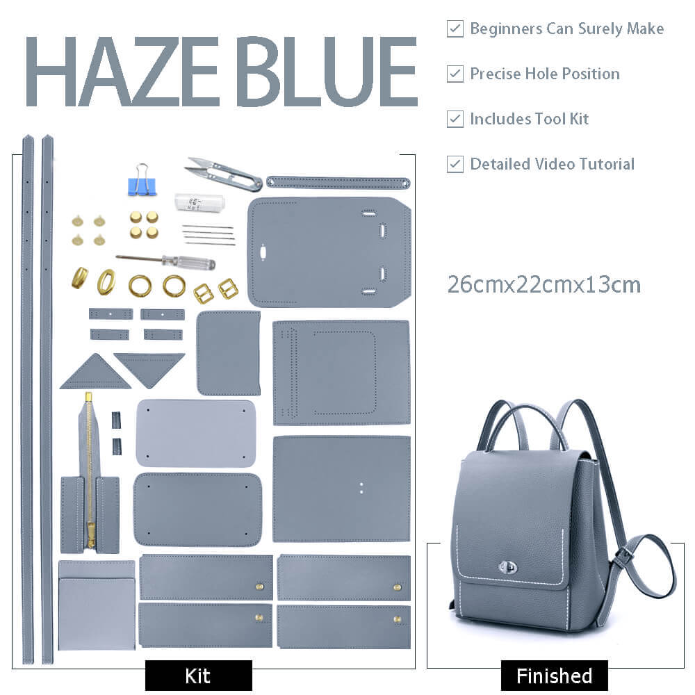 Fashion Leather Backpack DIY Gift Kit – Babylon Leather - Babylon LeatherBabylon LeatherSY56-Haze Blue-White