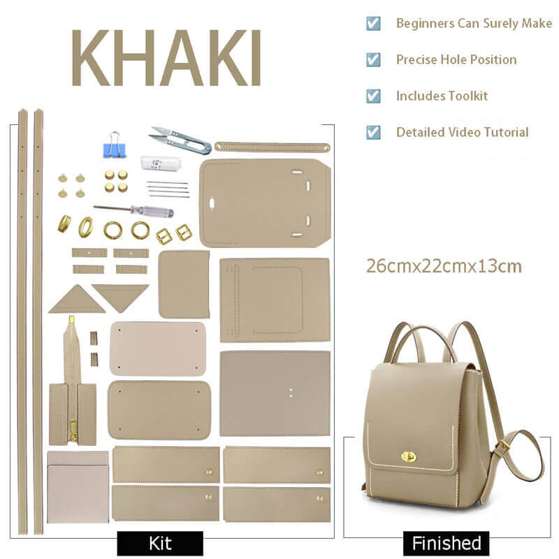 Fashion Leather Backpack DIY Gift Kit – Babylon Leather - Babylon LeatherBabylon LeatherSY56-Khaki-White